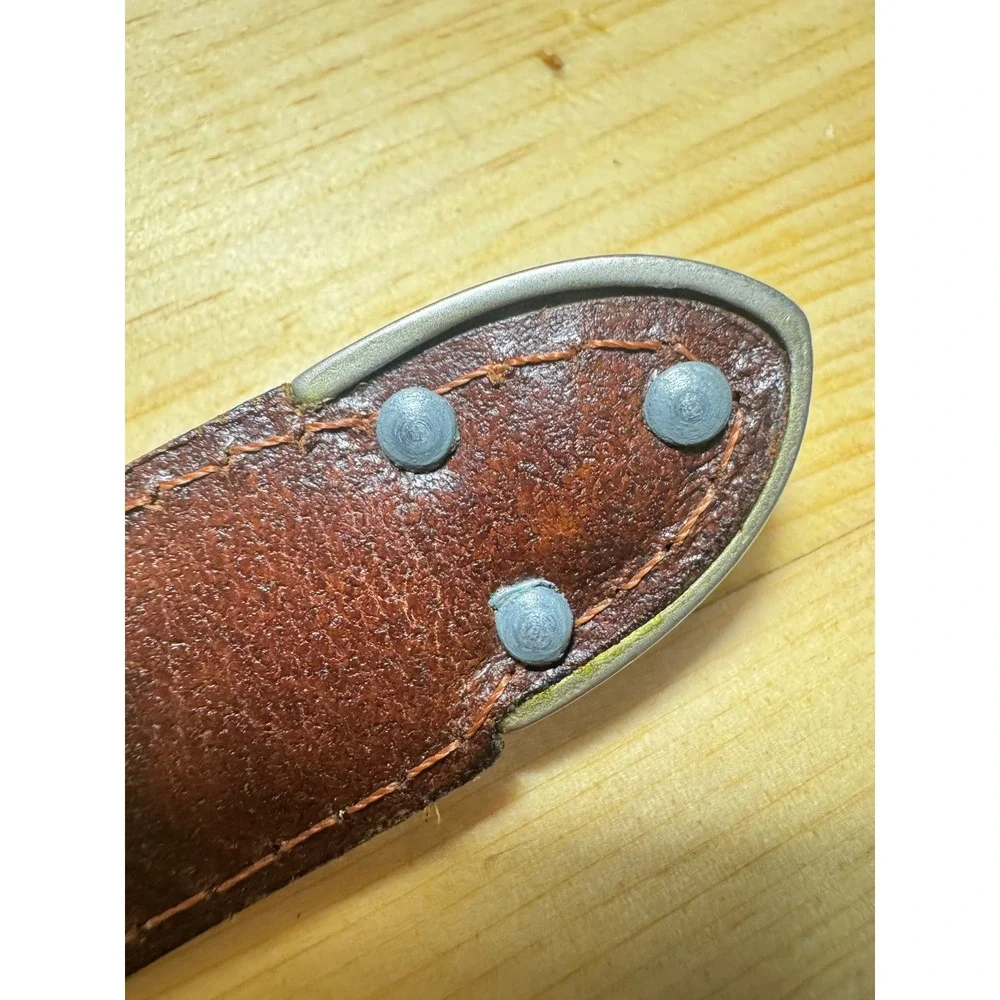 Mens Cognac Brown Full Grain Leather Braided Inlay Belt Florsheim Turkey 36 VTG